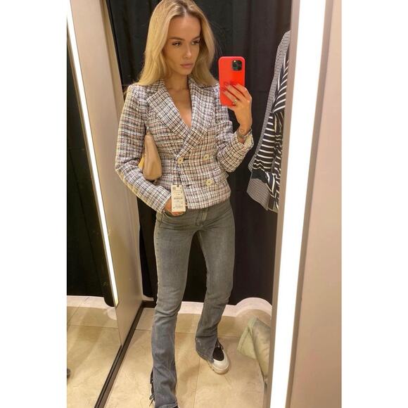 Zara double breasted textured weave jacket blazer - Picture 3 of 15